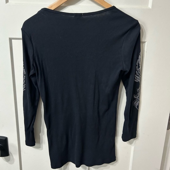 Y2K 90s black V-neck bling rhinestone embellishment neckline Reba - Picture 4 of 4